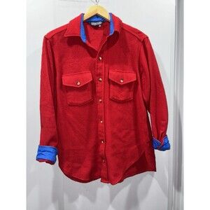VTG LANDS’ END Men’s L Red Wool Button Up Shirt Jacket Shacket Made In USA